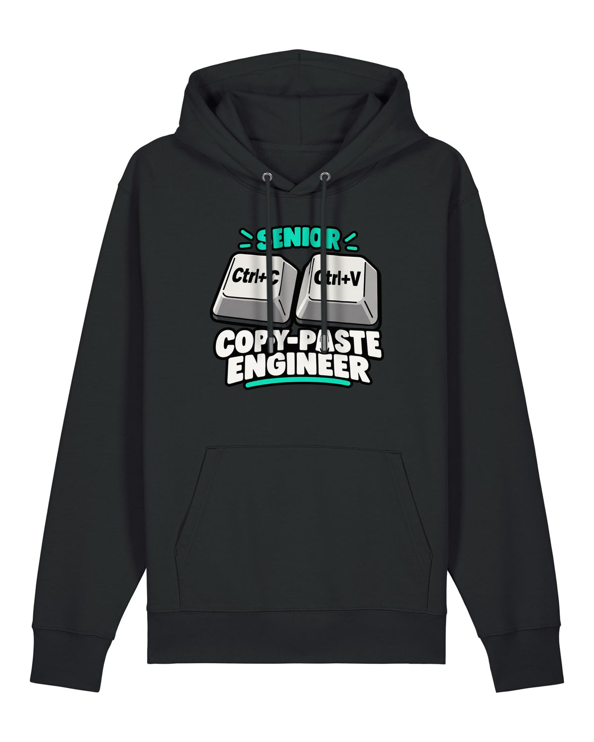 Black hoodie with Ctrl+C and Ctrl+V keys with "SENIOR COPY-PASTE ENGINEER"