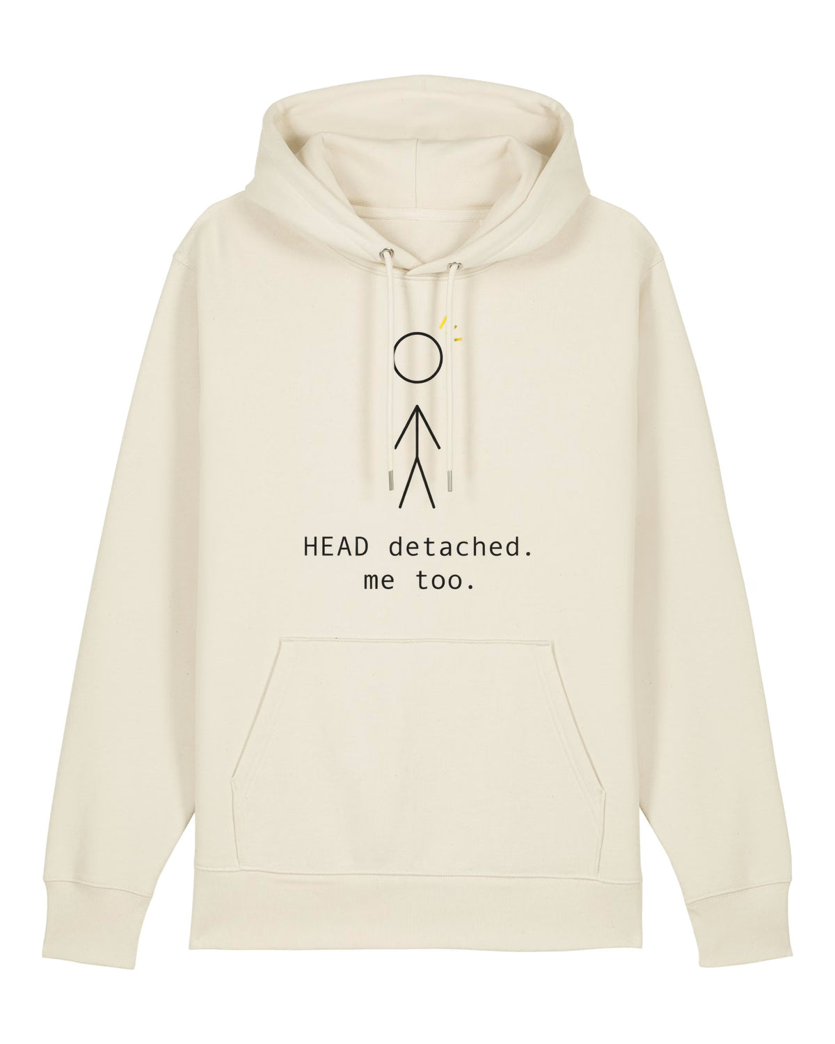 White hoodie with stick figure with git warning "HEAD detached. me too."