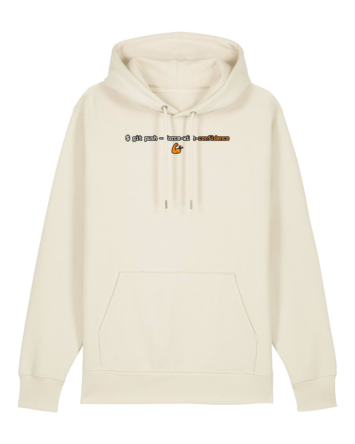 White hoodie with terminal command "git push --force-with-confidence"