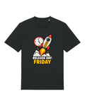 Black t-shirt with rocket labelled "v2.8-final-FINAL" with "RELEASE DAY: FRIDAY"