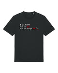 Black t-shirt with terminal output "git blame — it was you, it was always you"