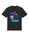 Black t-shirt with colourful "Graphic design is NOT my passion, it drives me insane" lettering with a kitten
