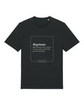 Black t-shirt with dictionary definition of "Sloptimist (n.)"