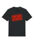 Black t-shirt with red rubber stamp "VIBE CODED — NOT REVIEWED"