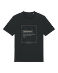 Black t-shirt with dictionary definition of "Copypastor (n.)"