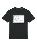 Black t-shirt with retro MS Paint window with handwritten "I AM a graphic designer"