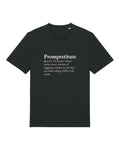 Black t-shirt with large dictionary definition of "Promptstitute"