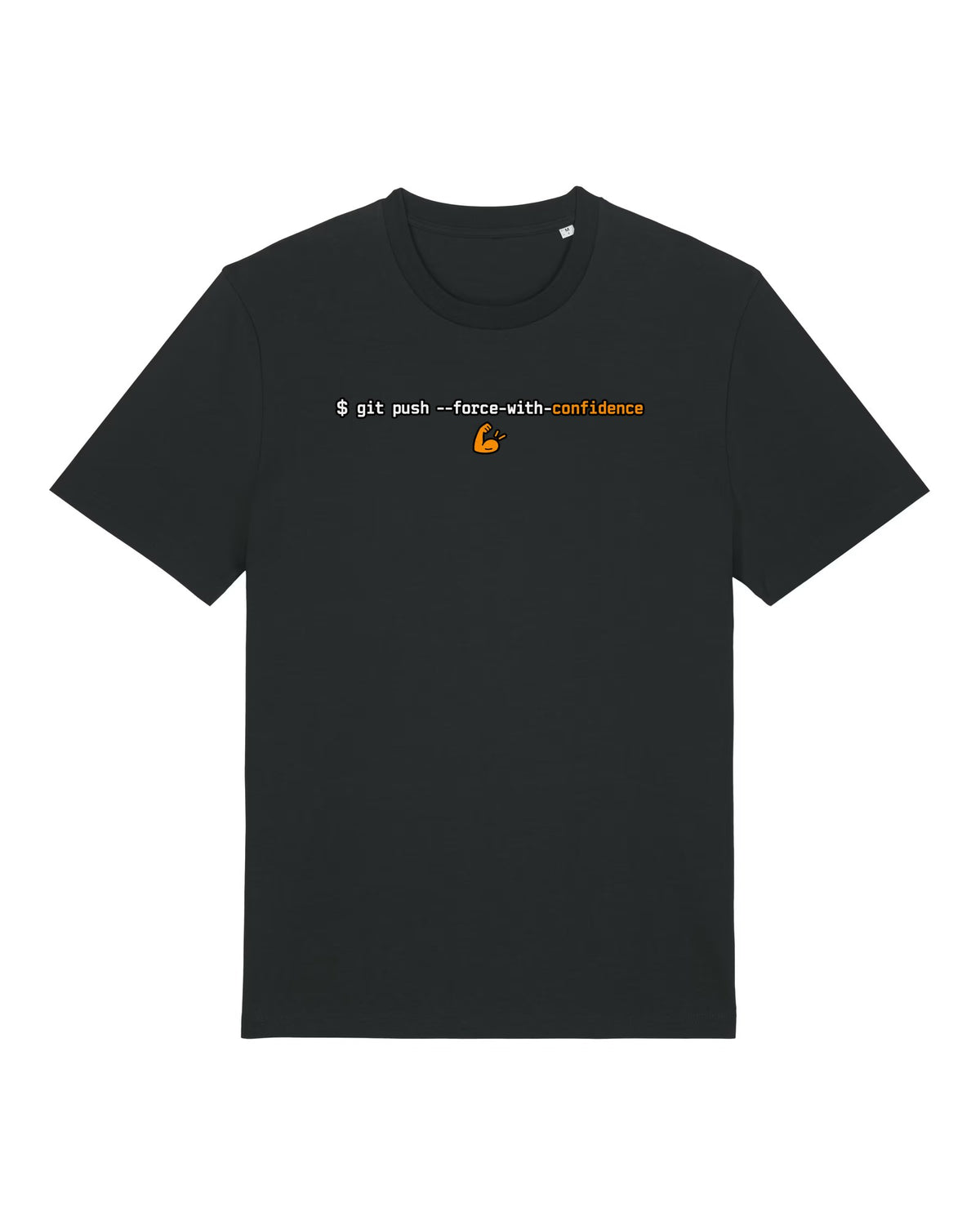 Black t-shirt with terminal command "git push --force-with-confidence"