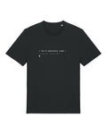 Black t-shirt with terminal-style "You're absolutely right" transcript with a code comment
