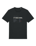 Black t-shirt with "IT WAS DNS." incident report print for sysadmins