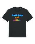 Black t-shirt with colourful 3D WordArt lettering "Graphic design is my passion"