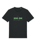 Black t-shirt with HTTP "200 OK" status with "developer: not fine"