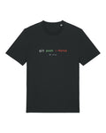Black t-shirt with terminal command "git push --force && pray"