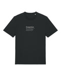 Black t-shirt with small left-chest "Promptstitute (n.)" definition