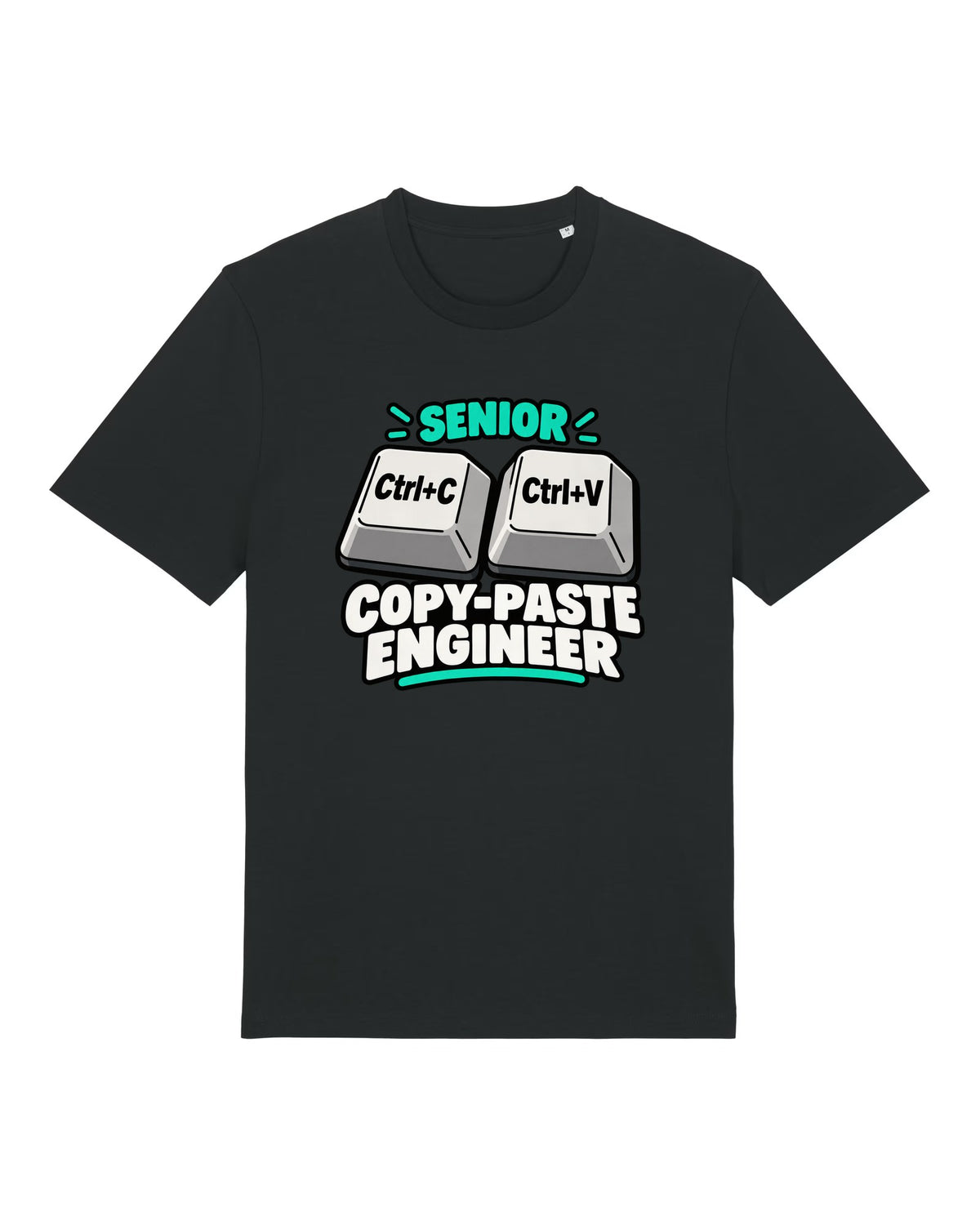 Black t-shirt with Ctrl+C and Ctrl+V keys with "SENIOR COPY-PASTE ENGINEER"