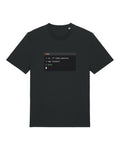 Black t-shirt with terminal window with "rm -rf node_modules", "npm install", "pray"