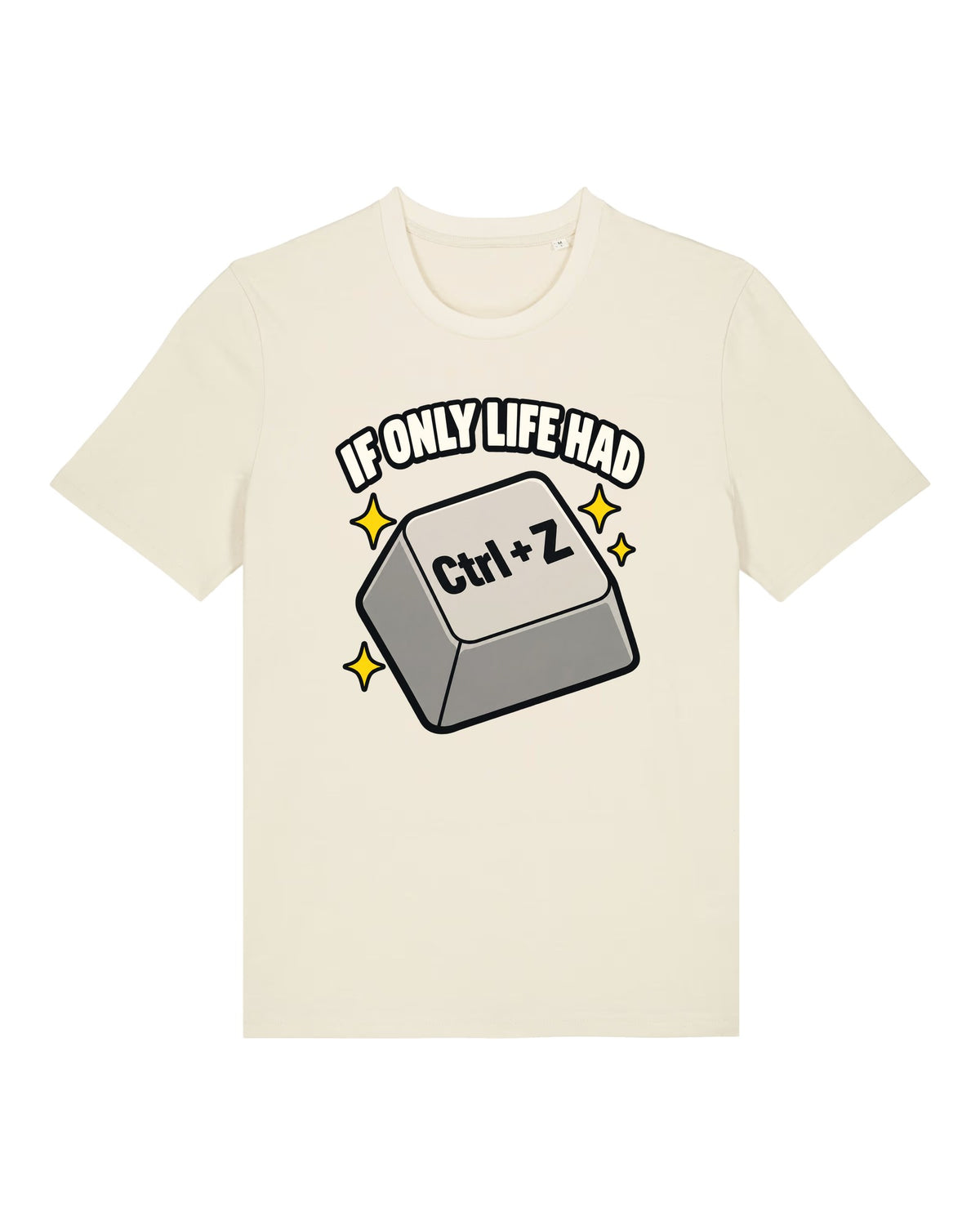 White t-shirt with glowing Ctrl+Z key with "IF ONLY LIFE HAD Ctrl+Z"