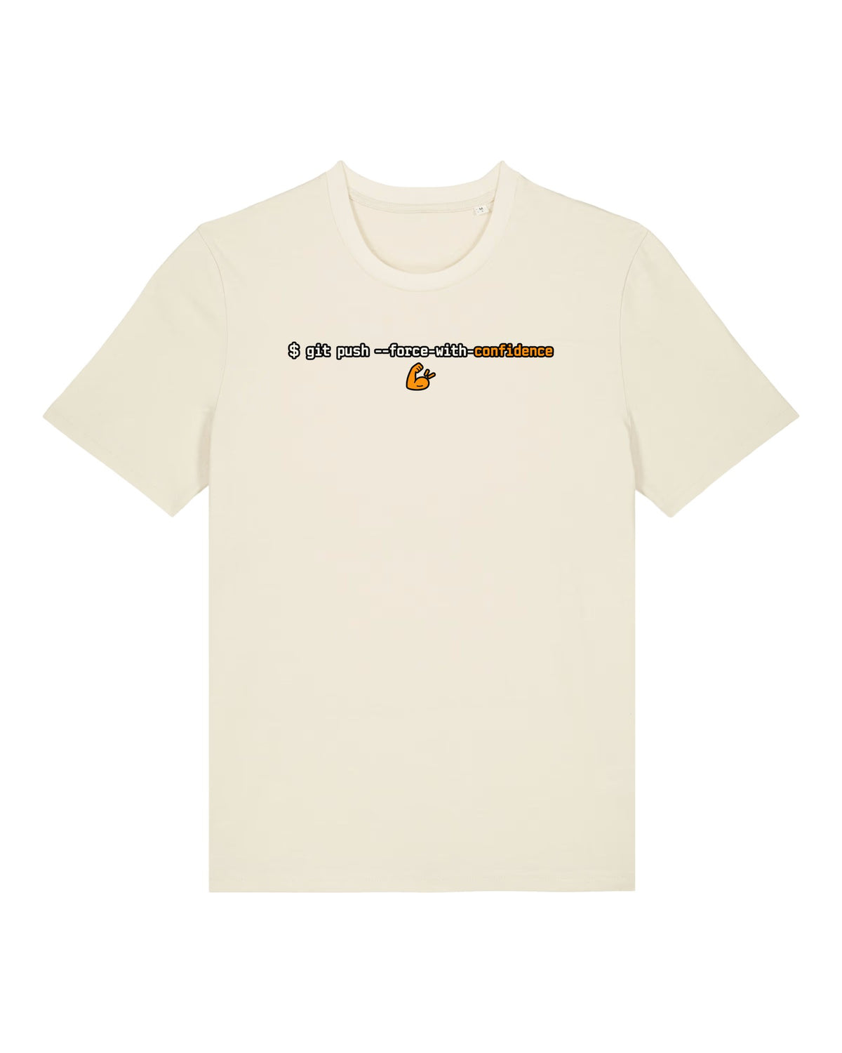 White t-shirt with terminal command "git push --force-with-confidence"
